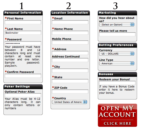 Bookmaker Sign Up Form